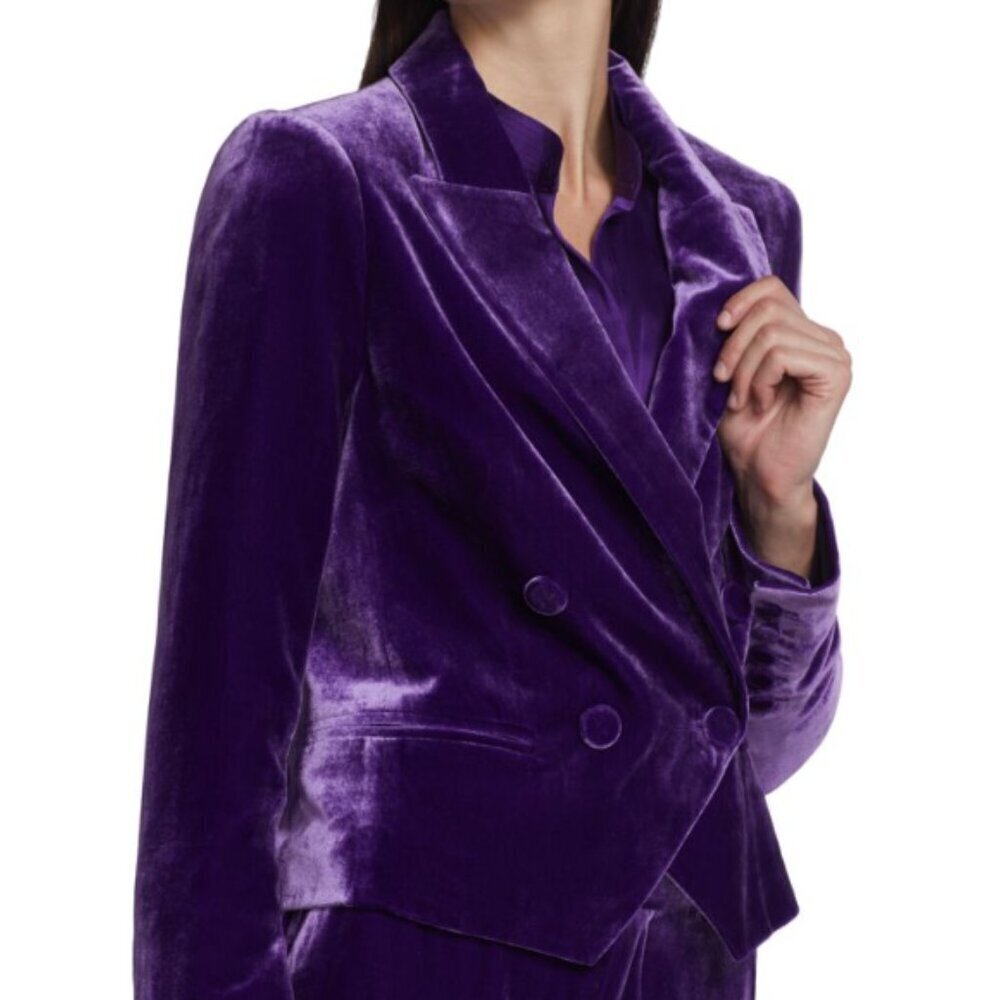 L'AGENCE 'Rory' Cropped Double-Breasted Velvet Blazer, Deep Violet - Picture 4 of 4
